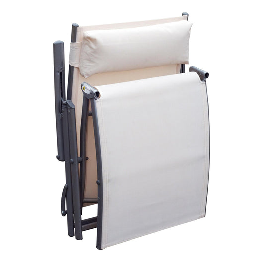 Lettino da Giardino Piscina Pieghevole Schienale Regolabile Crema Bianco 180x63.5x65 cm