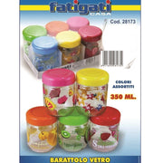 Trade Shop - Set 6 Pezzi Barattoli Contenitori In Vetro Colorati Coperchio Plastica 350ml -