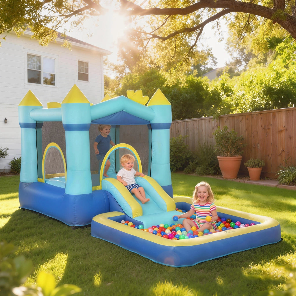 Castello Gonfiabile con Scivolo e Piscina ¨C zephmum ¨C Blu 364x173x182 cm
