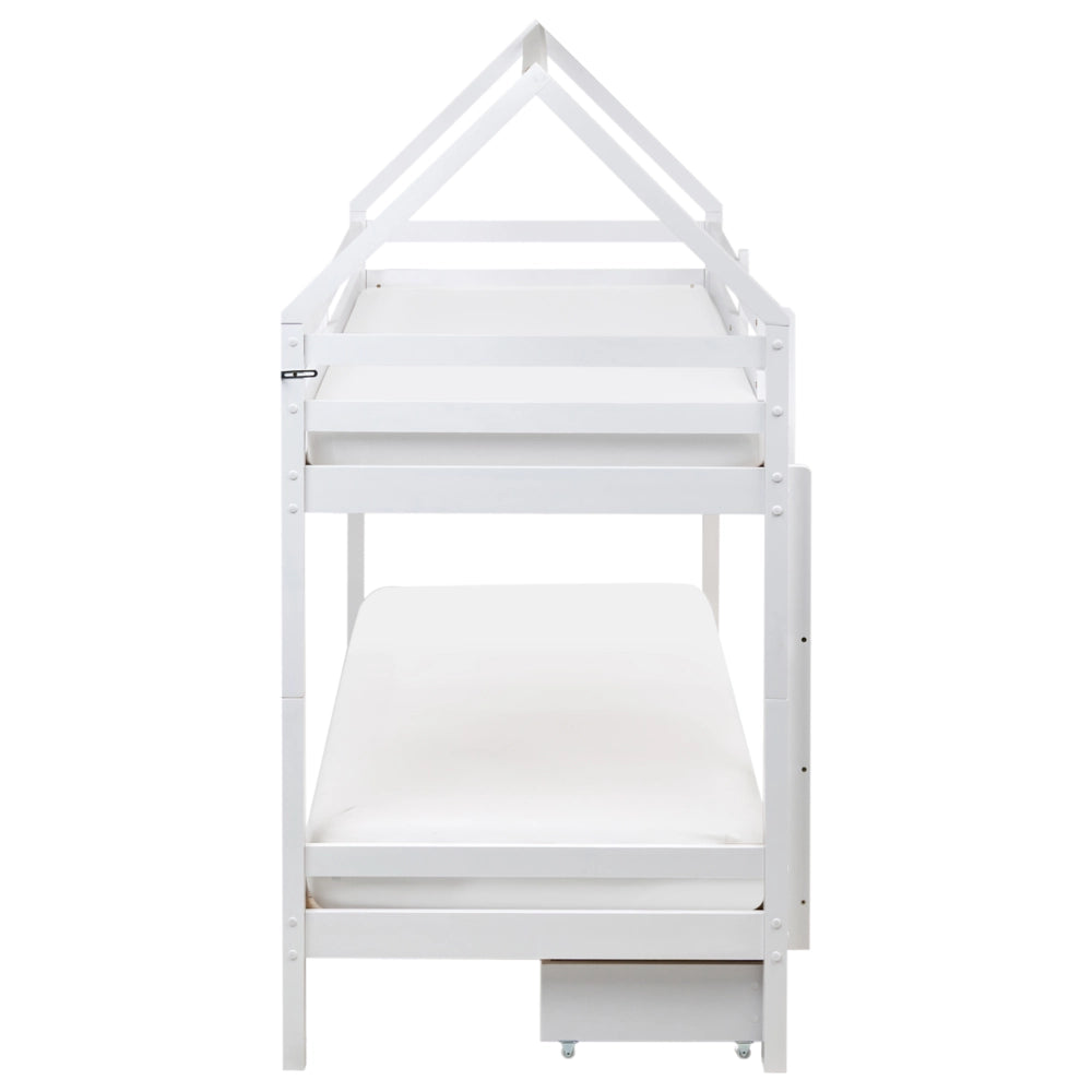 Letto a castello in legno di pino con cassetti bianchi 90 x 200 cm cameretta bambini