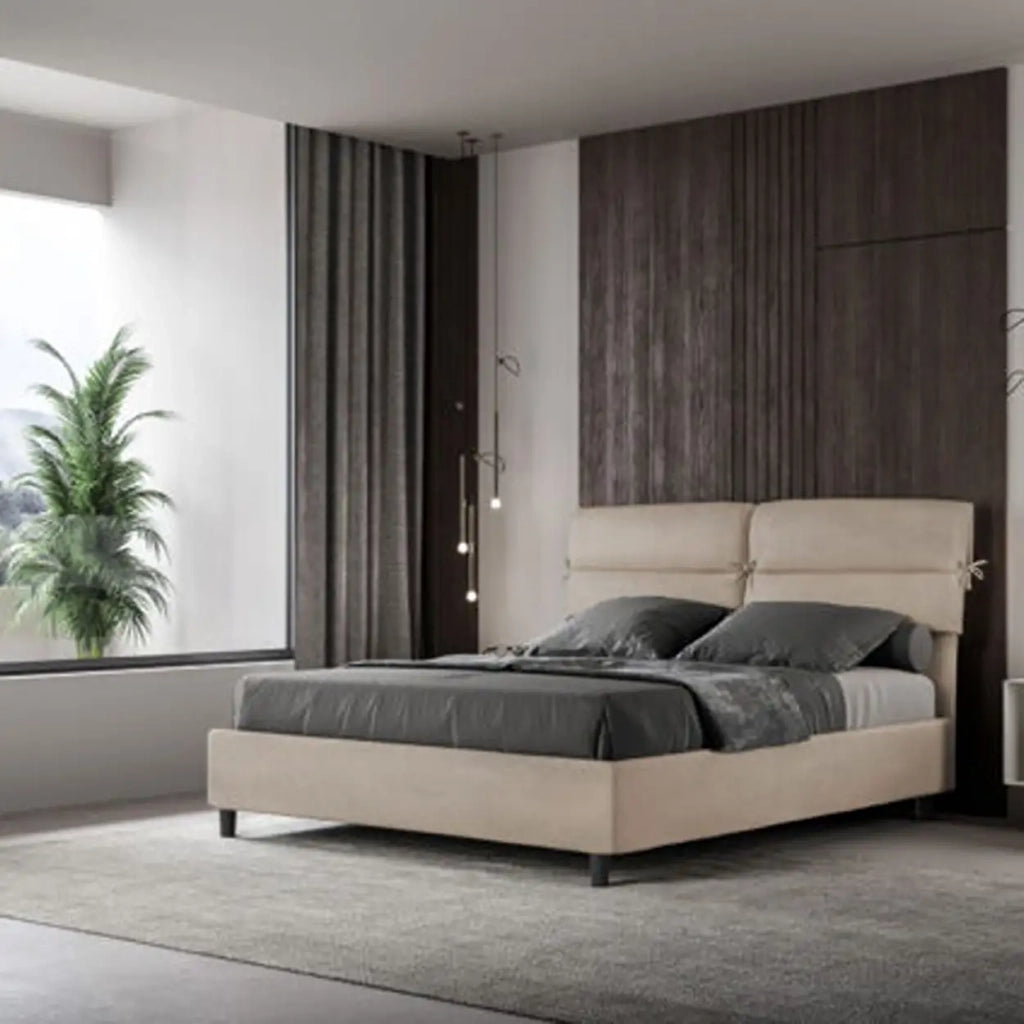 Letto matrimoniale contenitore imbottito 160x190 microfibra sabbia Nandy