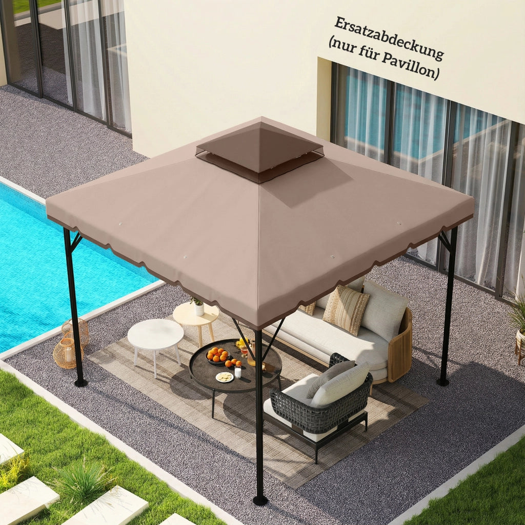 Tetto di Ricambio per Gazebo 3x3m ¨C Xylo ¨C Beige Doppio Strato Impermeabile con Fori Drenaggio