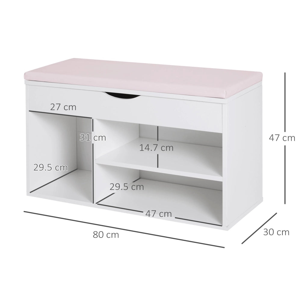 EasyComfort Panca Scarpiera, Mobile Portascarpe Salvaspazio con Sedile Imbottito Ribaltabile da Ingresso Legno, 80x30x47cm, Bianco
