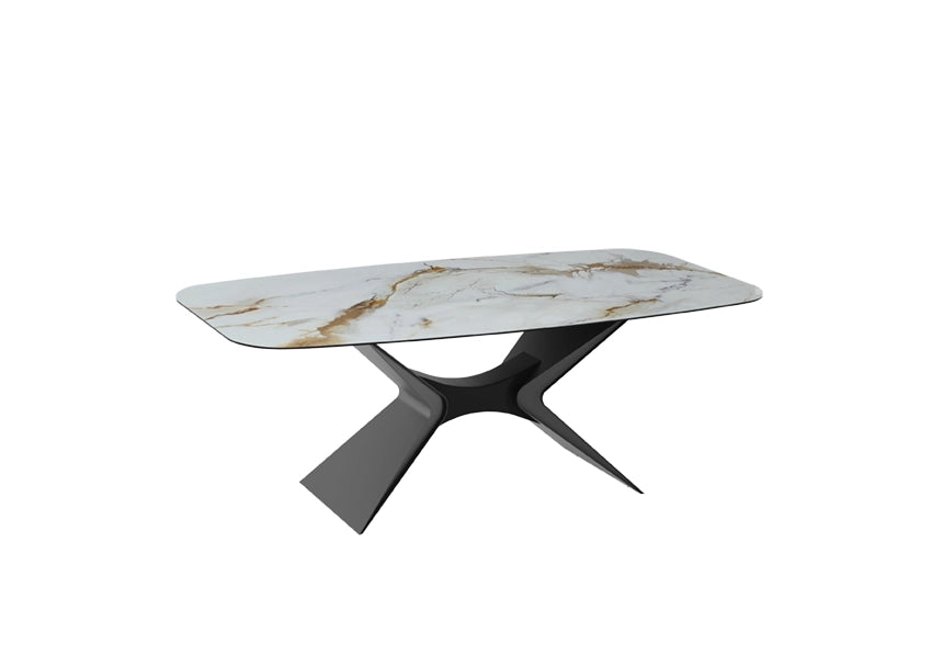 Tavolo Fisso Atlas con Piano in Ceramica Calacatta Oro Lucido e Base in Metallo - Stones