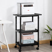 Carrello Supporto per Stampante, Scaffale Portaoggetti con Ruote, a 3 Ripiani, Ruote con Freni, Altezza Regolabile, Portata di 50 kg per Ogni Piano, 49x40x67-77 kg