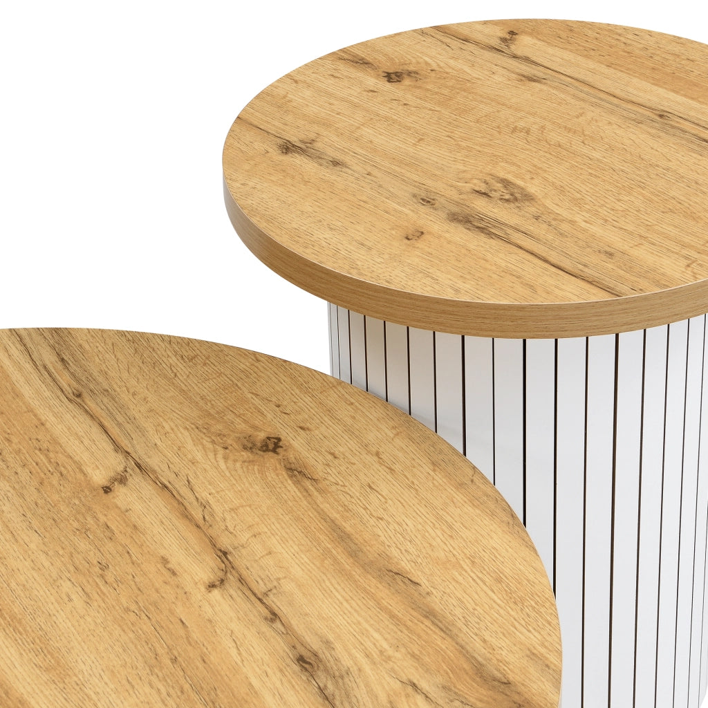 TAVOLINO da salotto rotondo set 2 pezzi 75x75x50+45x45x35 cm MDF naturale