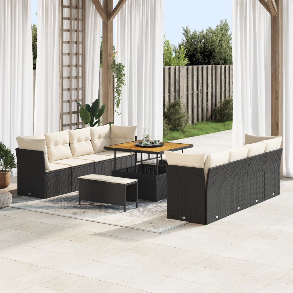 Set di Divani da Giardino  da 11 Pezzi con Cuscini Nero Polyrattan Acacia