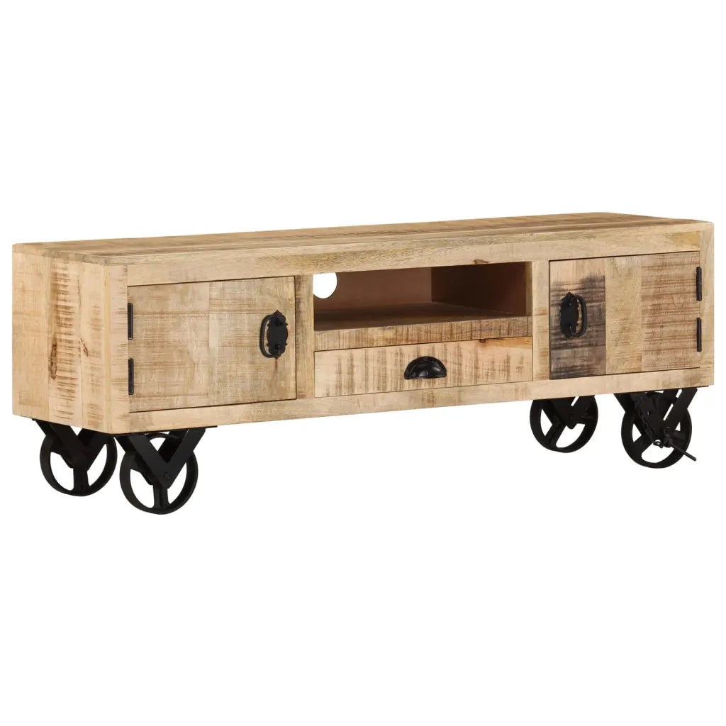 Mobile Porta TV con Ruote 110x30x37 cm in Legno di Mango Grezzo cod mxl 67984