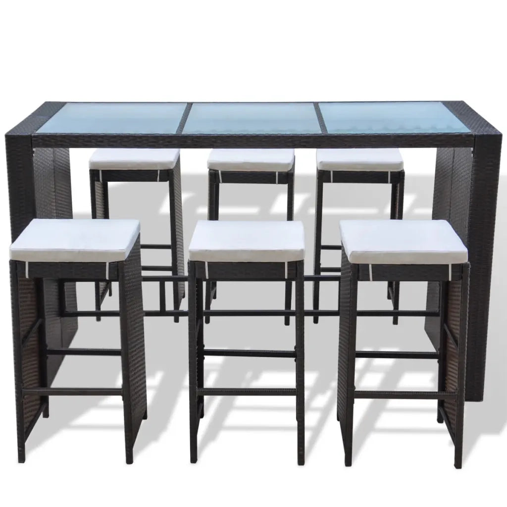 Set da Bar da Giardino 7 pz con Cuscini in Polyrattan Marrone cod mxl 35257
