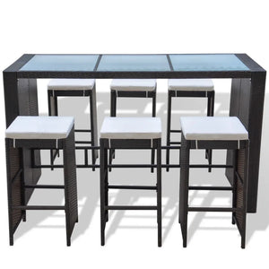 Set da Bar da Giardino 7 pz con Cuscini in Polyrattan Marrone cod mxl 35257