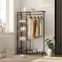 Supporto da Ingresso, Asta per Abiti, Scaffale Scarpe Spazio Archiviazione Rovere