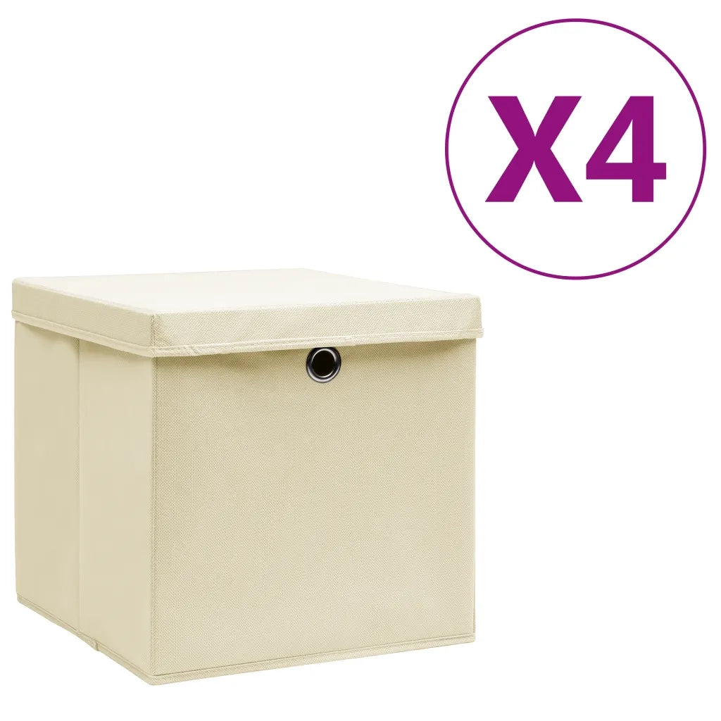 Contenitori con Coperchio 4 pz 28x28x28 cm Crema cod mxl 50627