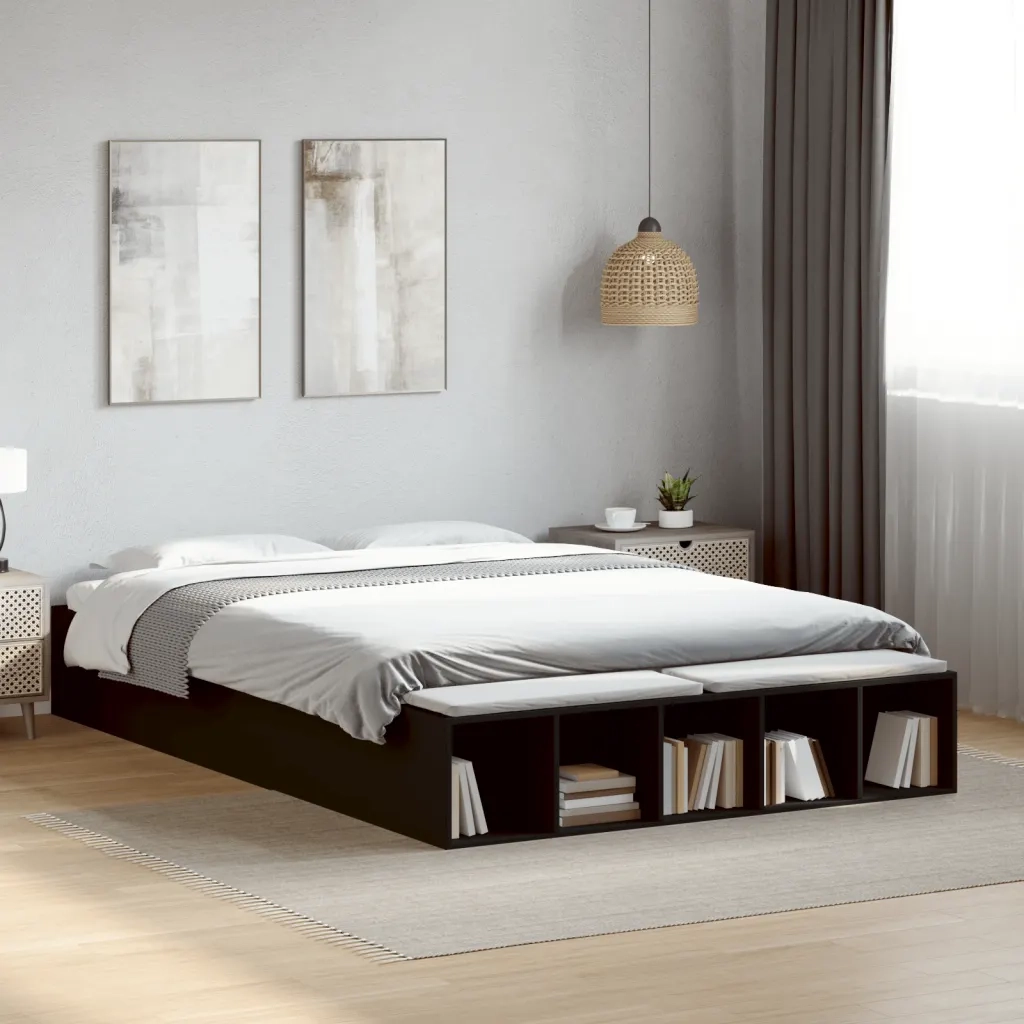 Letto matrimoniale | Letto per adulti | Giroletto Nero 150x200 cm in Legno Multistrato