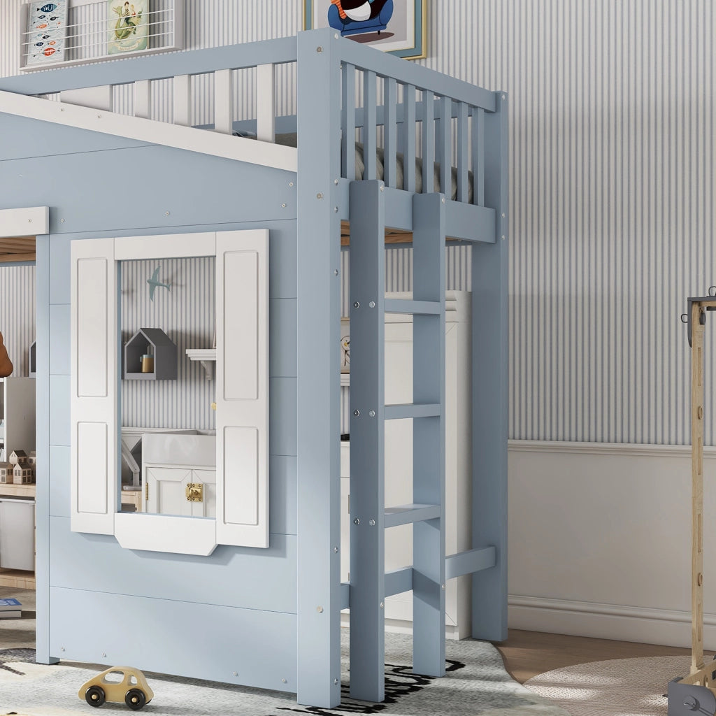 LETTO a soppalco per bambini 90x200 cm in pino e MDF bianco/blu