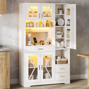 Credenza buffet vintage con LED RGB, prese integrate, ripiani regolabili e ante in vetro temperato, 105 × 40 × 185 cm, bianco