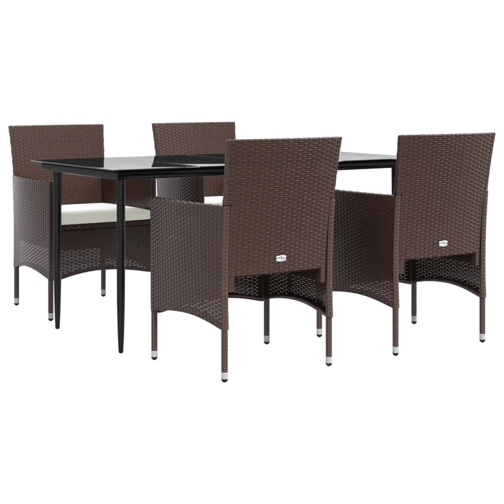 Set di mobili da pranzo da giardino marrone/nero da 5 pezzi con cuscini 02_0014619