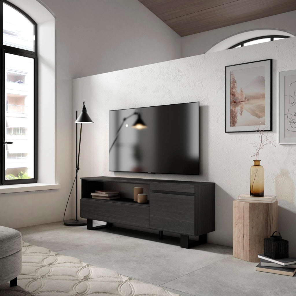 Mobile TV Soggiorno, 150x35x57cm, Per TV fino a 65", Design industriale, Nero RF2476