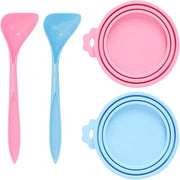 Set di conservazione per animali domestici - 2 coperchi e 2 cucchiai - Coperchi per conservazione di cibo per animali - Adatto per cani e gatti - Conservazione del cibo secco - Coperchi riciclabili per contenitori di cibo per animali.