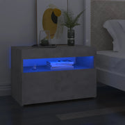 Comodino con Luci LED-Tavolino da notte Grigio Cemento 60x35x40 cm