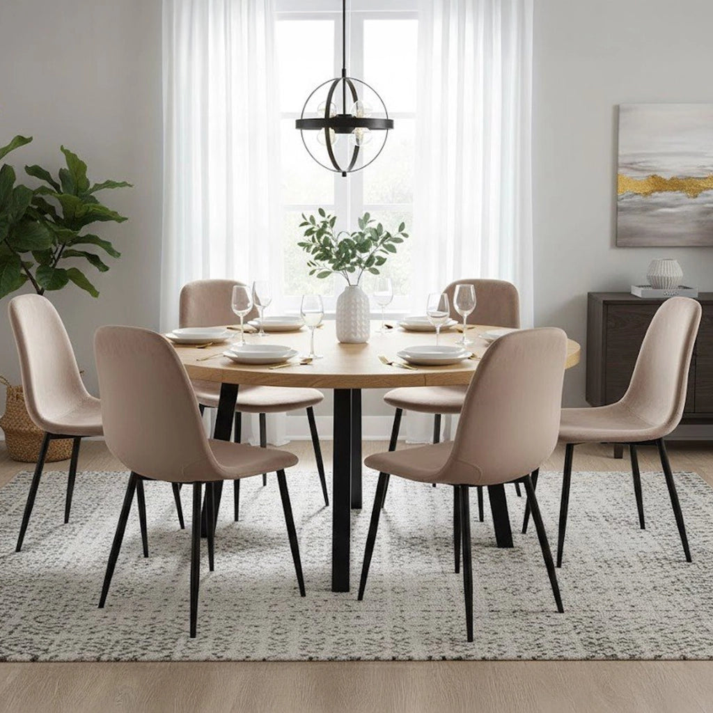 Set di 6 sedie Arter, Poltrona rivestita in velluto, Sedia da pranzo imbottita, Seduta per riunioni, 45x56h87 cm, Tortora