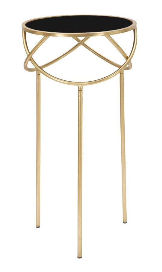 Porta Telefono Ring Ø40x80 cm in Ferro MDF e Specchio Nero e Oro