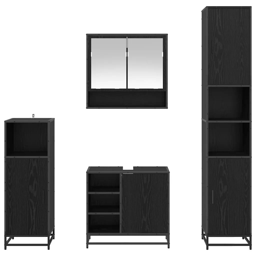 Set di mobili per il bagno 4 pcs Rovere Nero Legno multistrato