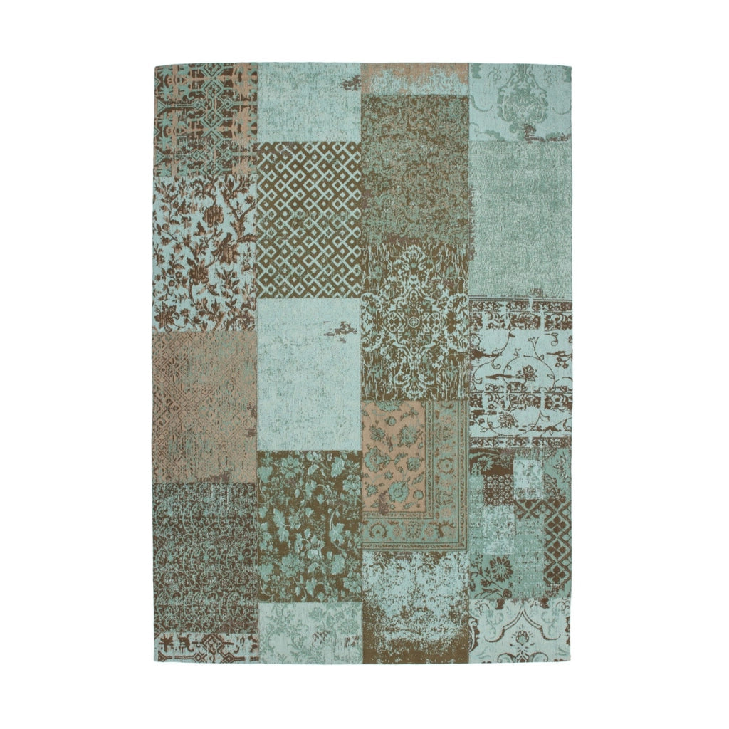 Tappeto Jacquard 150 turchese in cotone stile patchwork