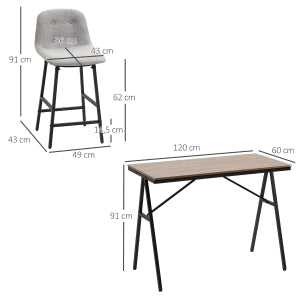 Set tavolo da bar con 4 sgabelli struttura in acciaio stile industriale per cucina e sala da pranzo marrone chiaro