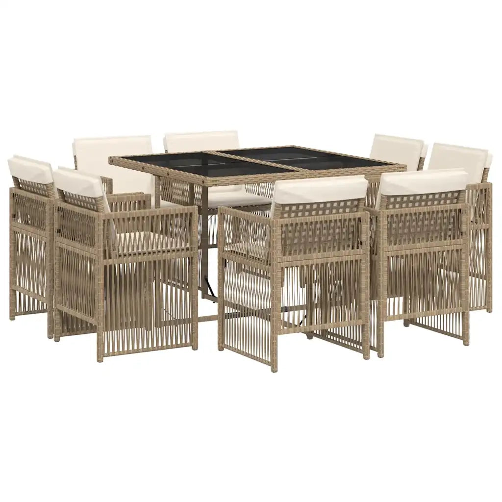 Set da Pranzo da Giardino 9 pz con Cuscini Beige in Polyrattan 3211018