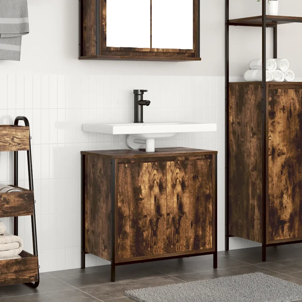 Mobile Lavabo da Bagno-Armadietto da bagno Rovere Fumo 60x34,5x60 cm