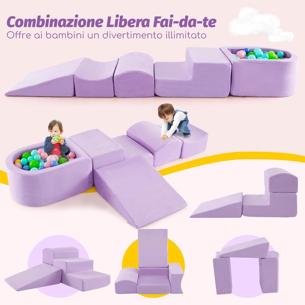 Set di 5 Pezzi Gioco in Schiuma, Blocchi con Piscina di Palline per Bambini, Coperture Lavabili con Cerniere, Blocchi Creativi per Stanza di Giocattoli, Camera da Letto (Viola)