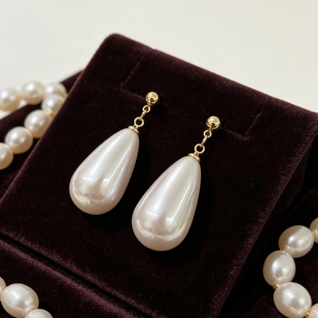Orecchini a goccia di perle, eleganti e lussuosi, dal tocco cortese.