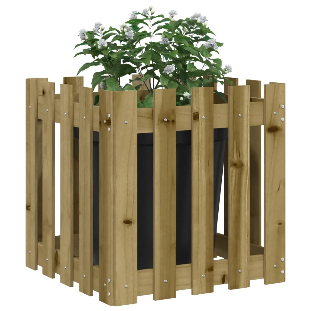 Fioriera | Cassetta per fiori | Vaso Giardino a Recinzione 50x50x50Pino Massello Impregnato