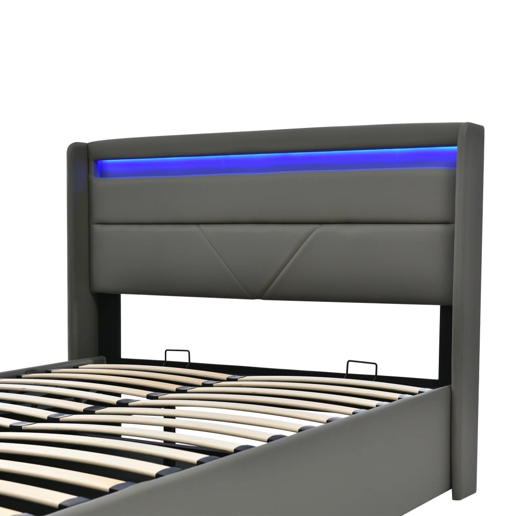 LETTO Contenitore idraulico 140x200 cm Rivestimento PU Grigio