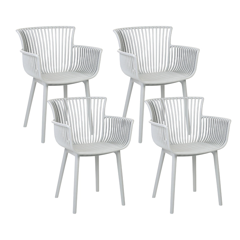 Set di 4 sedie da pranzo in plastica grigio per interni ed esterni da giardino con braccioli in stile minimalista