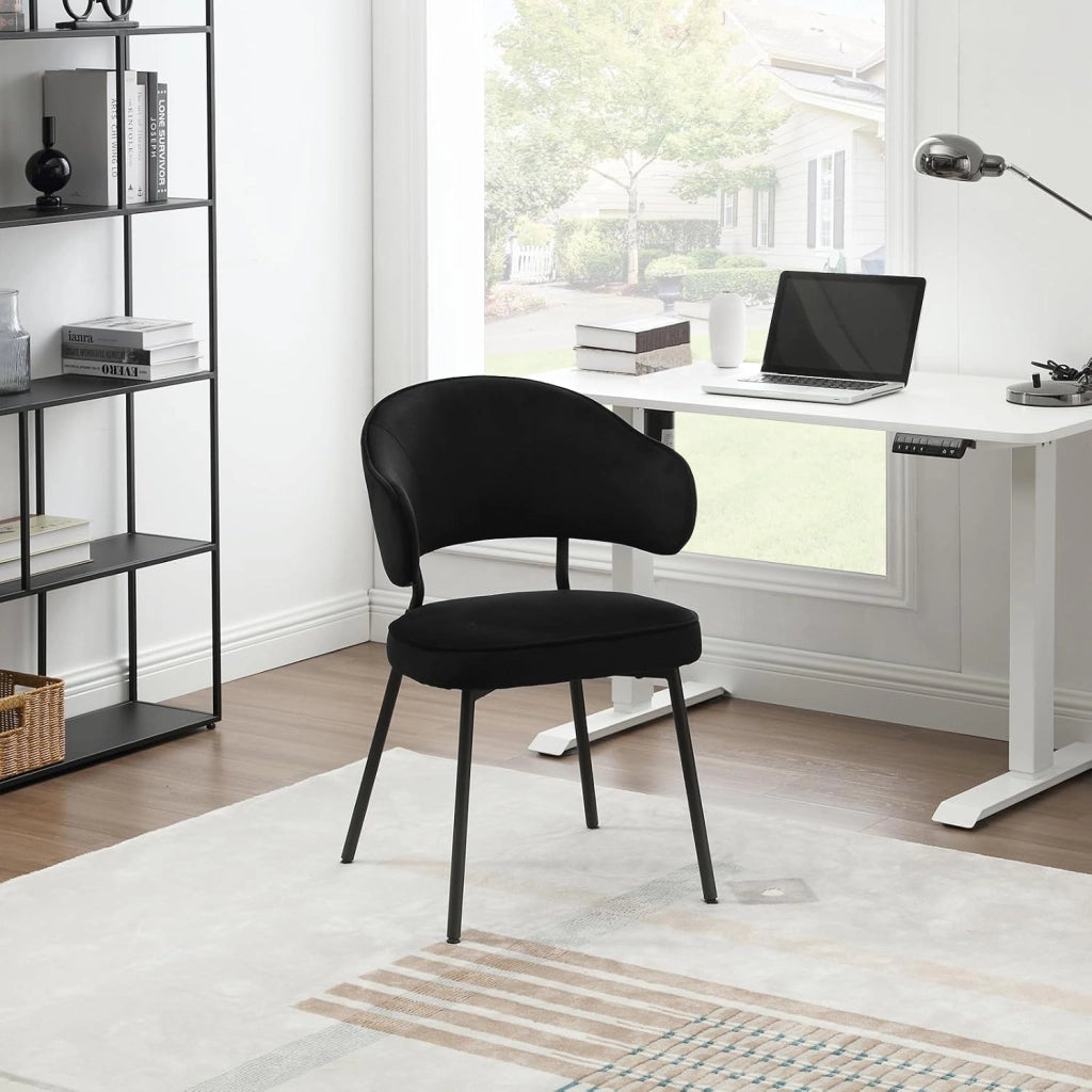 Set di 6 Sedie per Sala da Pranzo, Sedie da Cucina con Schienale, Sedie Imbottite e Rivestite in Velluto con Gambe Metalliche, Sedie Moderne per Camera da Letto, Soggiorno, Nero, BH389sz-6