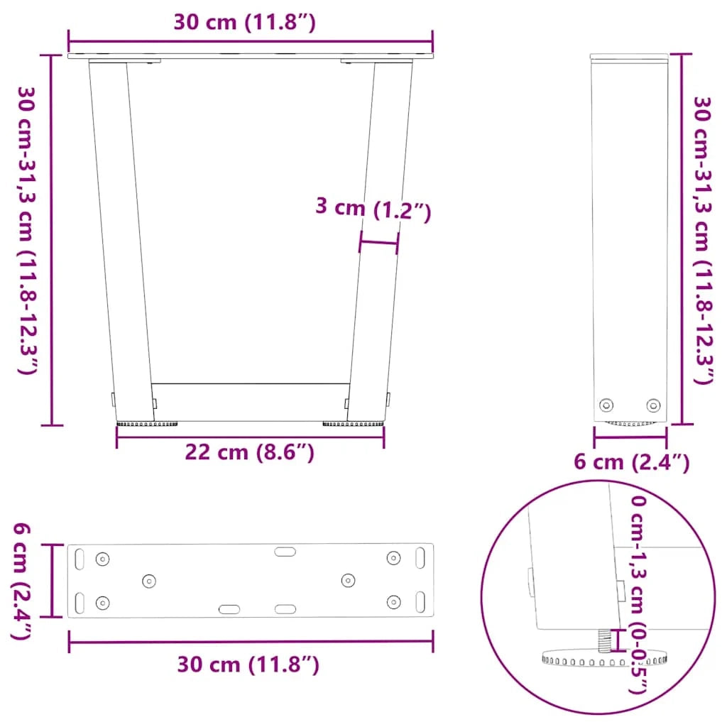 Set di 2 gambe regolabili per tavolino da caffè 30 x 31 cm design moderno con piedini per la stabilità acciaio nero 02_0056888
