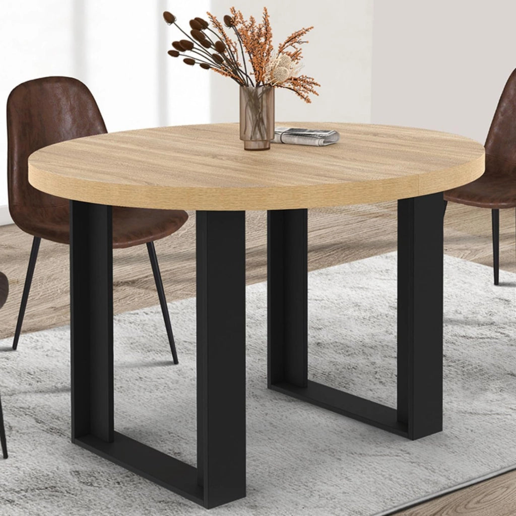 Tavolo da pranzo rotondo allungabile PHOENIX a 4 posti in legno e nero 110 cm