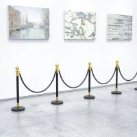 Colonnine Segnapercorso in Acciaio Inox con Corda Vellutata Nera di 1.5 m e Base Riempibile, Ø32x96 cm