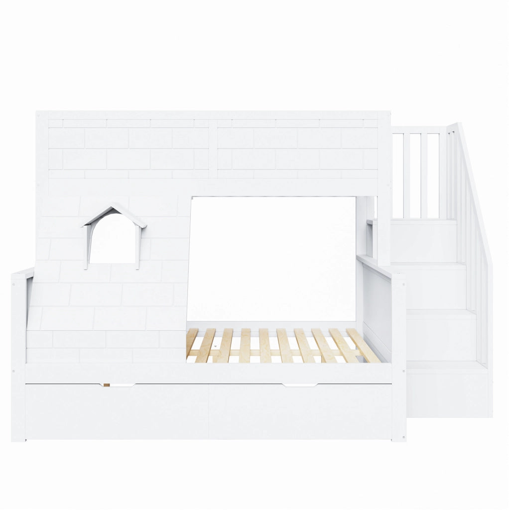 Letto a castello per bambini bianco 90x200/140x200 con scale