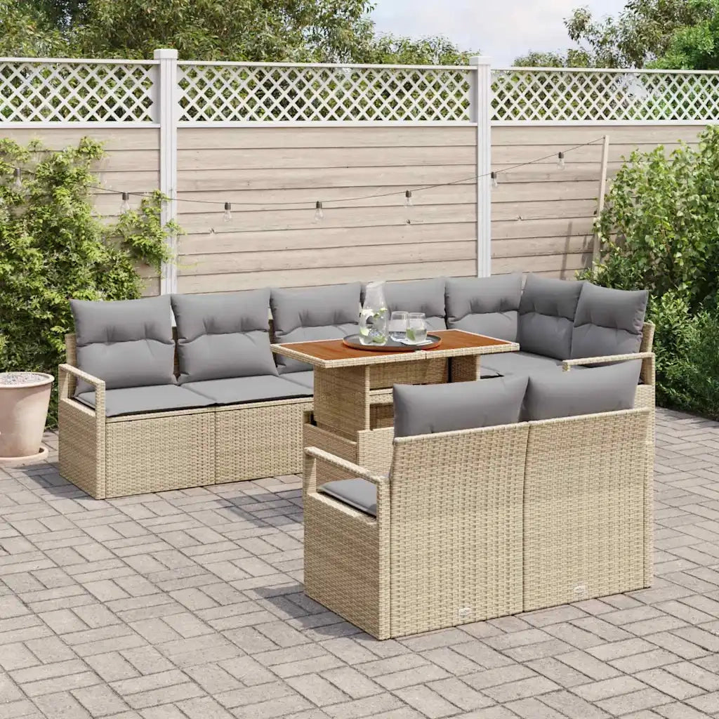 Set Divano da Giardino con cuscino 9 pcs Beige e grigio 3349727