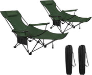 Set di 2 Sedia da Campeggio Portatile Reclinabile, Sedia Pieghevole Esterno con Poggiapiedi, Poggiatesta e Borsa da Trasporto, per Pesca, Giardino, Verde