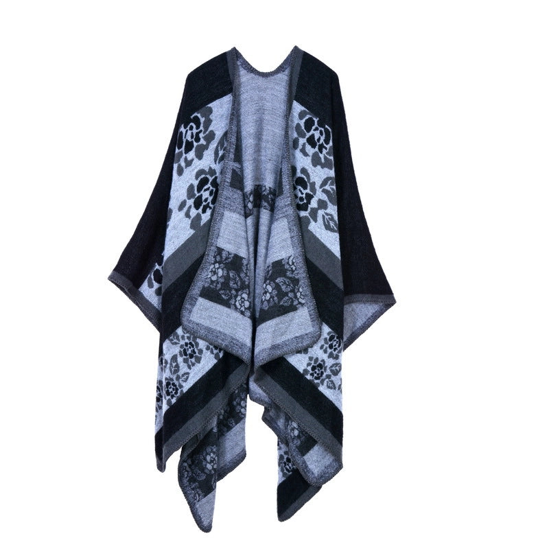 Sciarpa in cashmere in stile europeo e americano con spacchi, spessa, ideale come scialle/mantella per autunno e inverno.