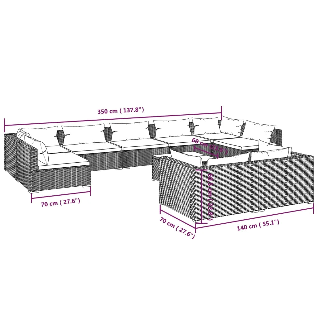 Set Divani da Giardino 10 pz con Cuscini in Polyrattan Marrone 3102067