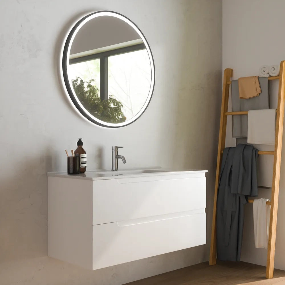 Mobile bagno sospeso 120 cm due cassetti bianco opaco con lavabo | Ardenne