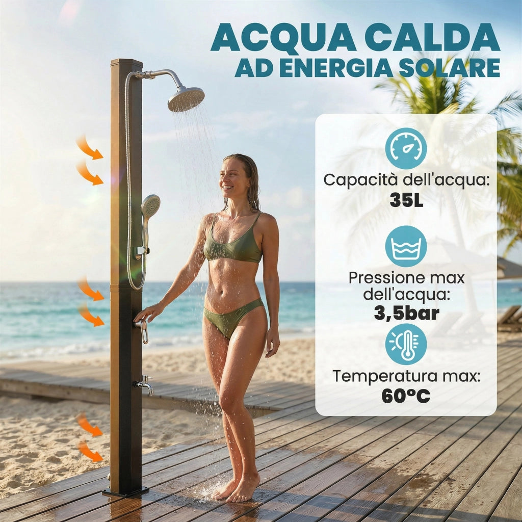 Doccia Solare 35L ¨C Zephmum ¨C Bianco, Acciaio Inox, 2 Soffioni