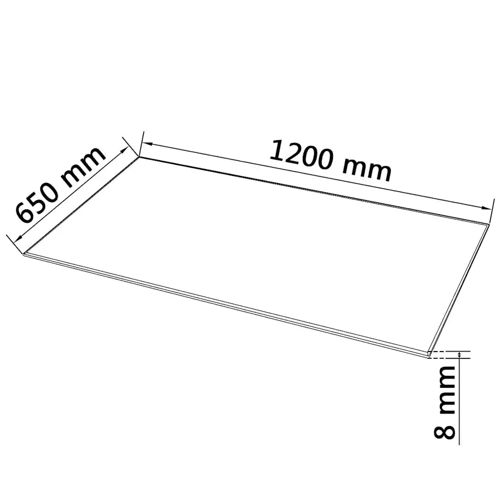 Dessus de table rectangulaire en verre trempé 1200 x 650 mm