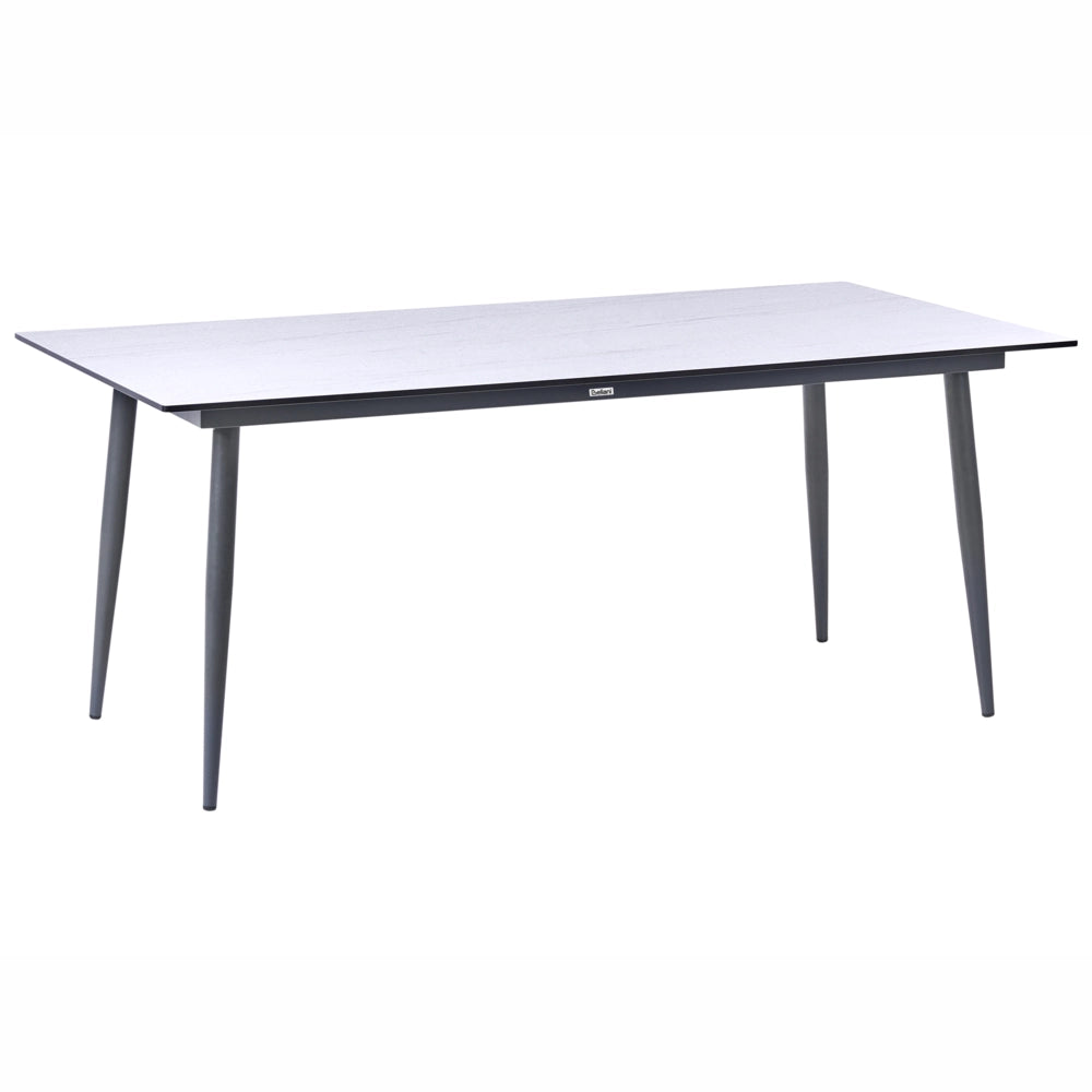 Tavolo da giardino con piano in HPL e struttura in alluminio grigio scuro resistente ai raggi UV all'acqua per esterni, in stile moderno