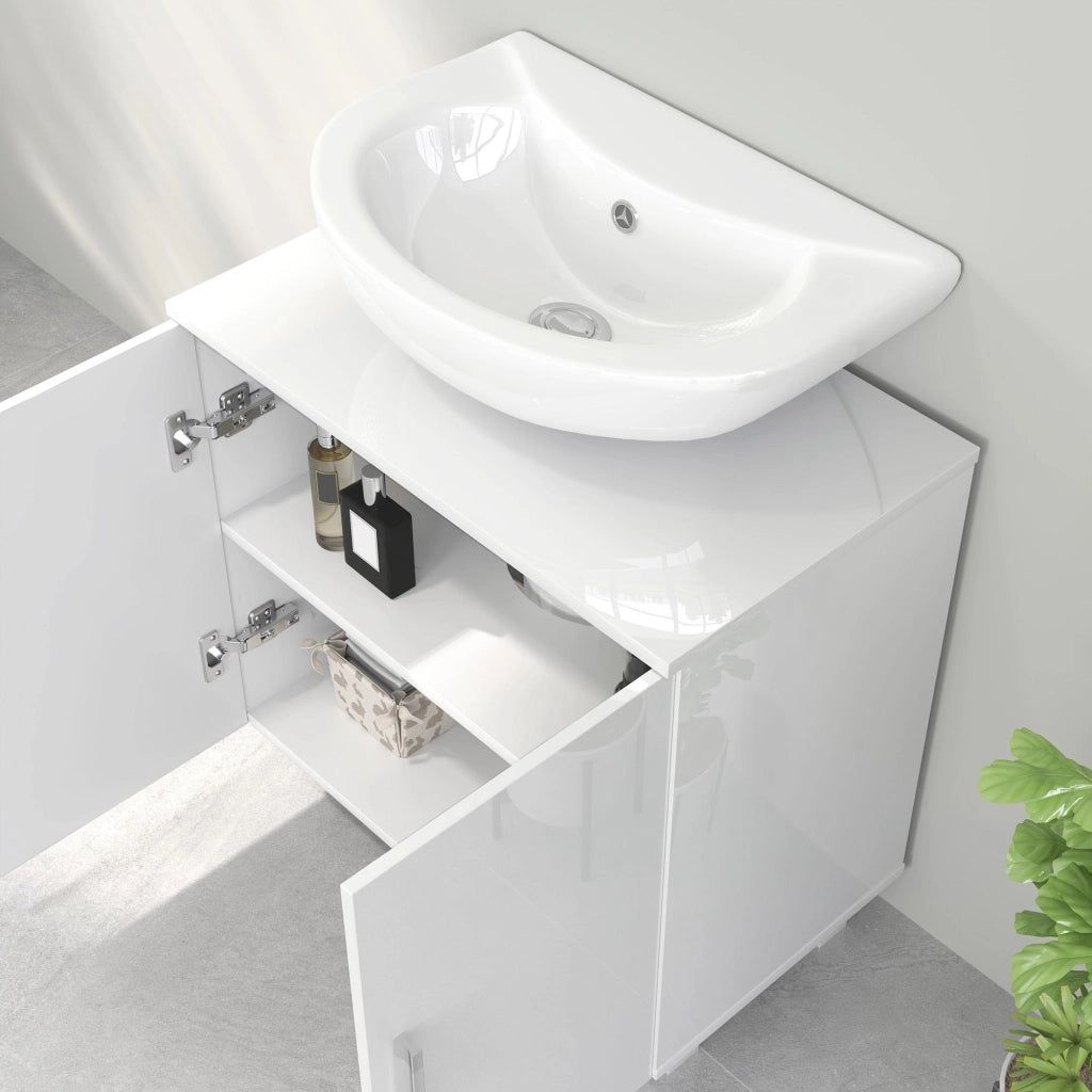 Mobile Sottolavabo da Bagno con Armadietto 2 Ante 60x35x60 cm in MDF Bianco