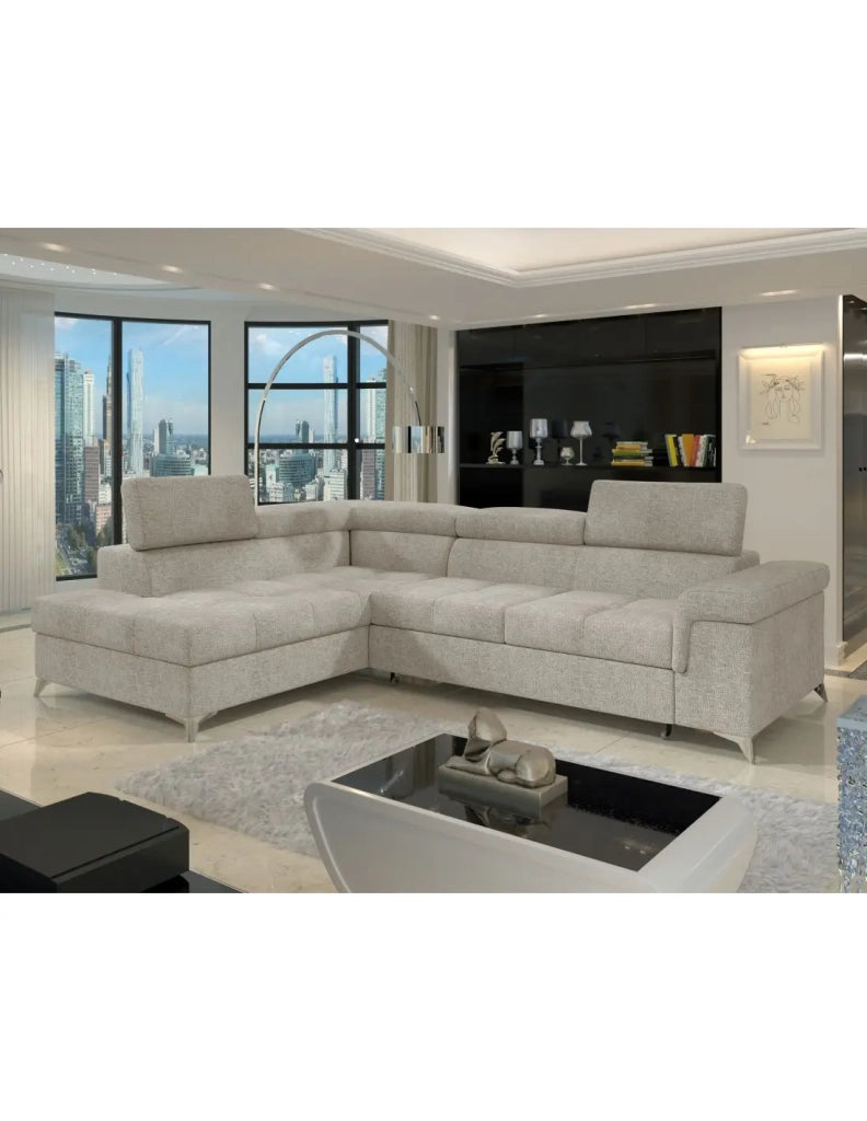 Divano ad angolo convertibile PALAZZO 4 posti beige – angolo sinistro con contenitore